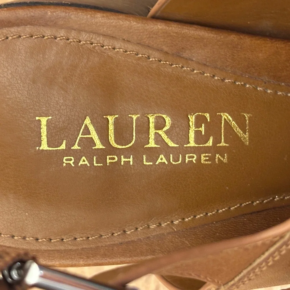 LAUREN RALPH LAUREN Florin Vachetta Leather‎ Sandal Deep Saddle Tan Women Size 8